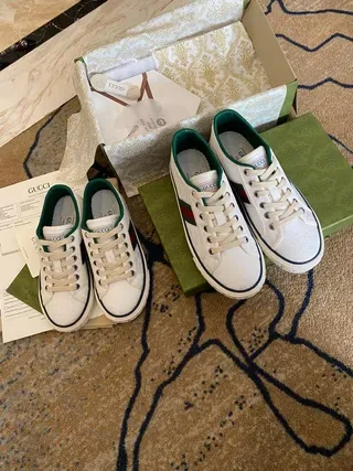 Gucci White Green Embossed GG Monogram Web Stripe Detail Lifestyle Sneakers 5