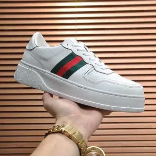 Gucci White Green Leather Web Stripe Side Panel Lifestyle Sneakers