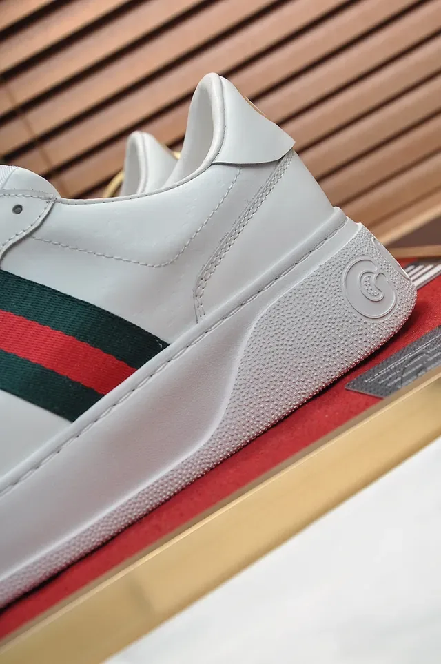 Gucci أبيض أخضر جلد Web Stripe Side Panel Lifestyle Sneakers 2