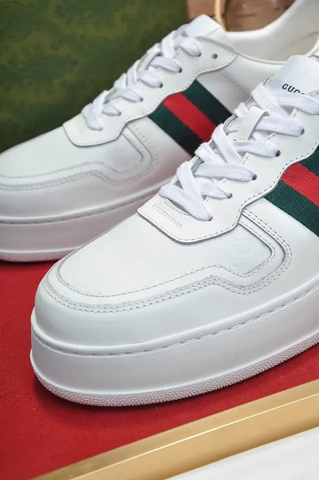 Gucci أبيض أخضر جلد Web Stripe Side Panel Lifestyle Sneakers 3