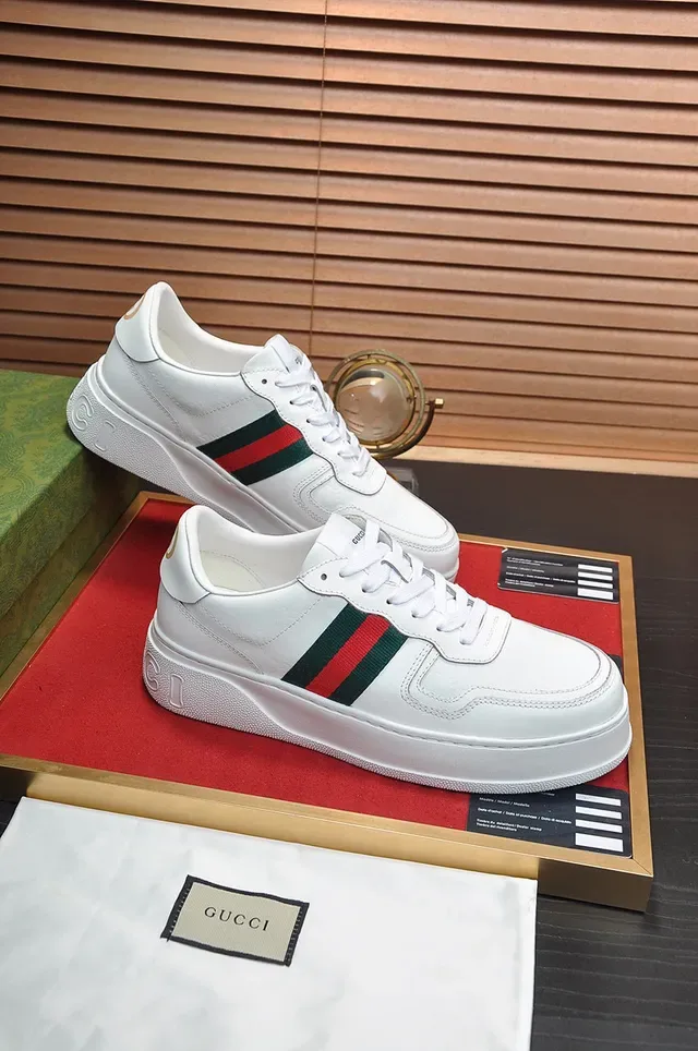 Gucci أبيض أخضر جلد Web Stripe Side Panel Lifestyle Sneakers 5