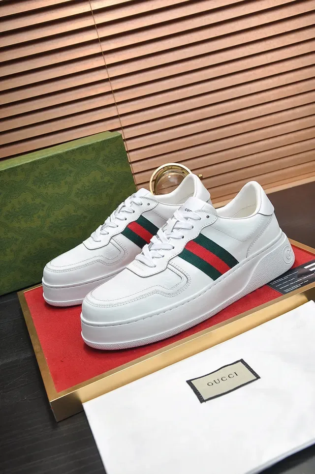 Gucci أبيض أخضر جلد Web Stripe Side Panel Lifestyle Sneakers 7