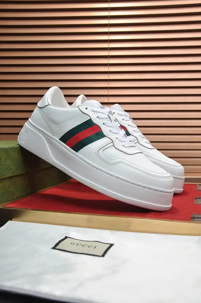 Gucci أبيض أخضر جلد Web Stripe Side Panel Lifestyle Sneakers 8