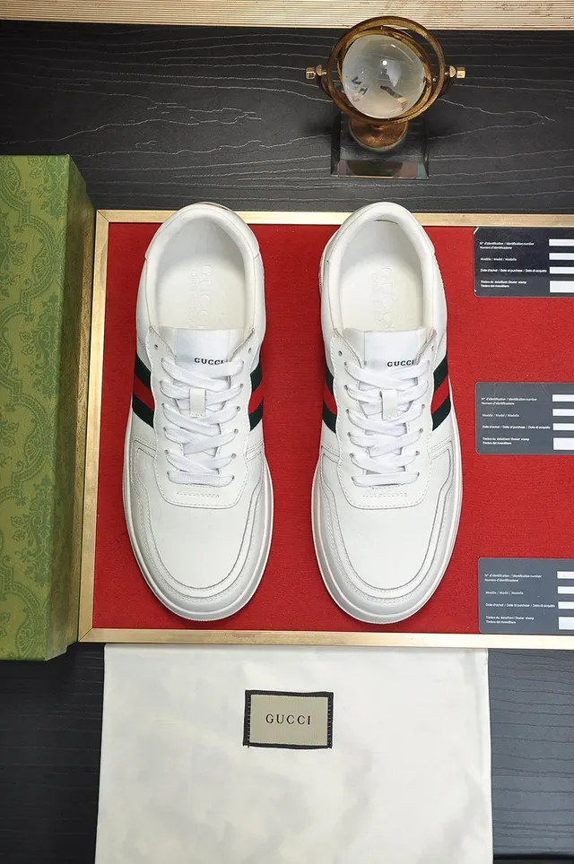 Gucci أبيض أخضر جلد Web Stripe Side Panel Lifestyle Sneakers 9