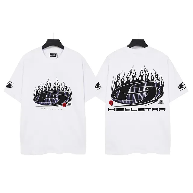 Camiseta branca Hellstar com estampa gráfica de logo de chama 2