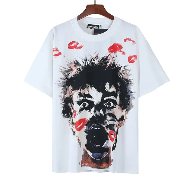 Hellstar Oversized Graphic-Print White Red Lipstick Motif T-Shirt 2