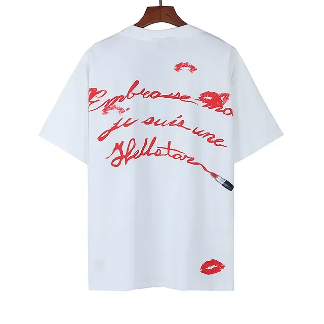 Hellstar Oversized Graphic-Print White Red Lipstick Motif T-Shirt 3