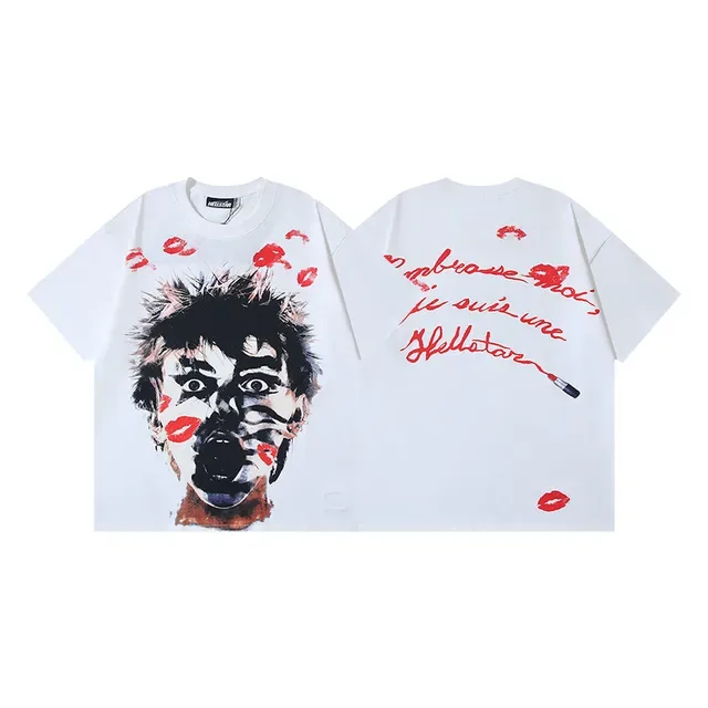 Hellstar Oversized Graphic-Print White Red Lipstick Motif T-Shirt 4