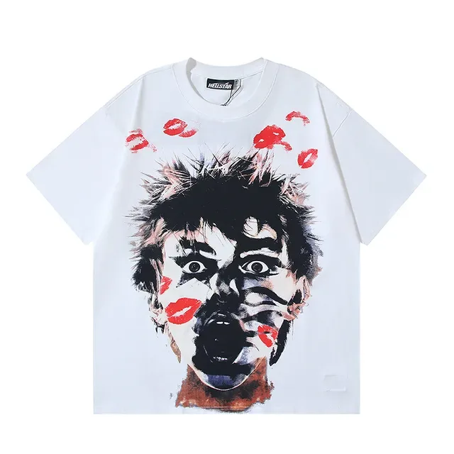 Hellstar Oversized Graphic-Print White Red Lipstick Motif T-Shirt 5