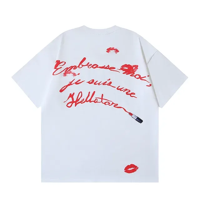 Hellstar Oversized Graphic-Print White Red Lipstick Motif T-Shirt 6