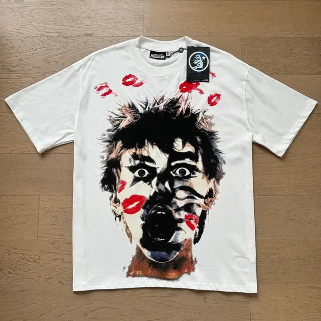 Hellstar Oversized Graphic-Print White Red Lipstick Motif T-Shirt 8