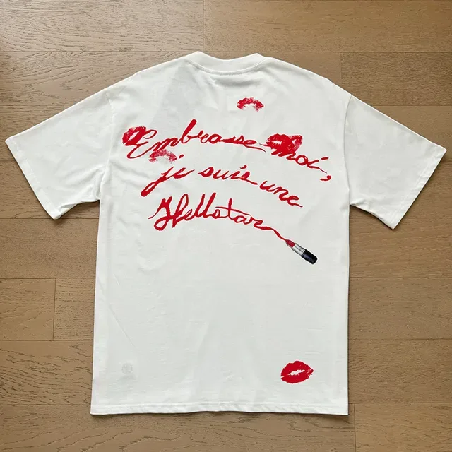 Hellstar Oversized Graphic-Print White Red Lipstick Motif T-Shirt 10