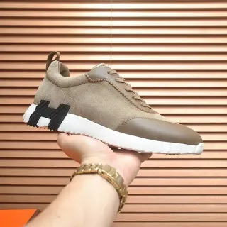 Hermès Beige Black Suede And Leather Upper Sculpted White Ridged Midsole Lifestyle Sneakers