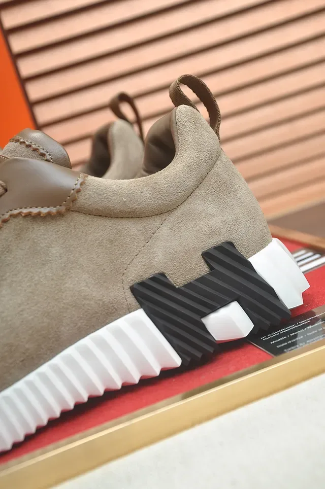 Hermès Beige Black Suede And Leather Upper Sculpted White Ridged Midsole Lifestyle Sneakers 2