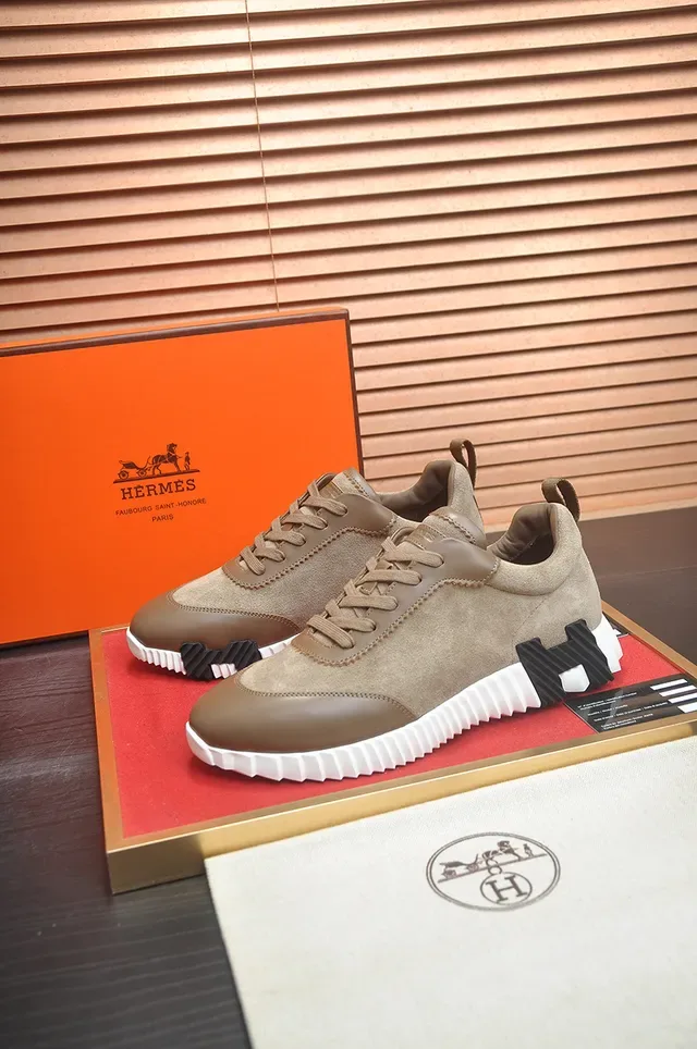 Hermès Beige Black Suede And Leather Upper Sculpted White Ridged Midsole Lifestyle Sneakers 4