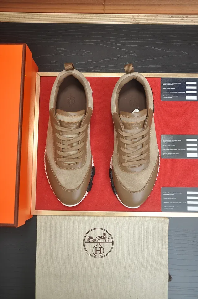 Hermès Beige Black Suede And Leather Upper Sculpted White Ridged Midsole Lifestyle Sneakers 5