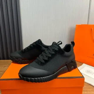 Hermès Black Mesh-Suede Hybrid Upper Sculpted Ridged Rubber Outsole Lifestyle Sneakers