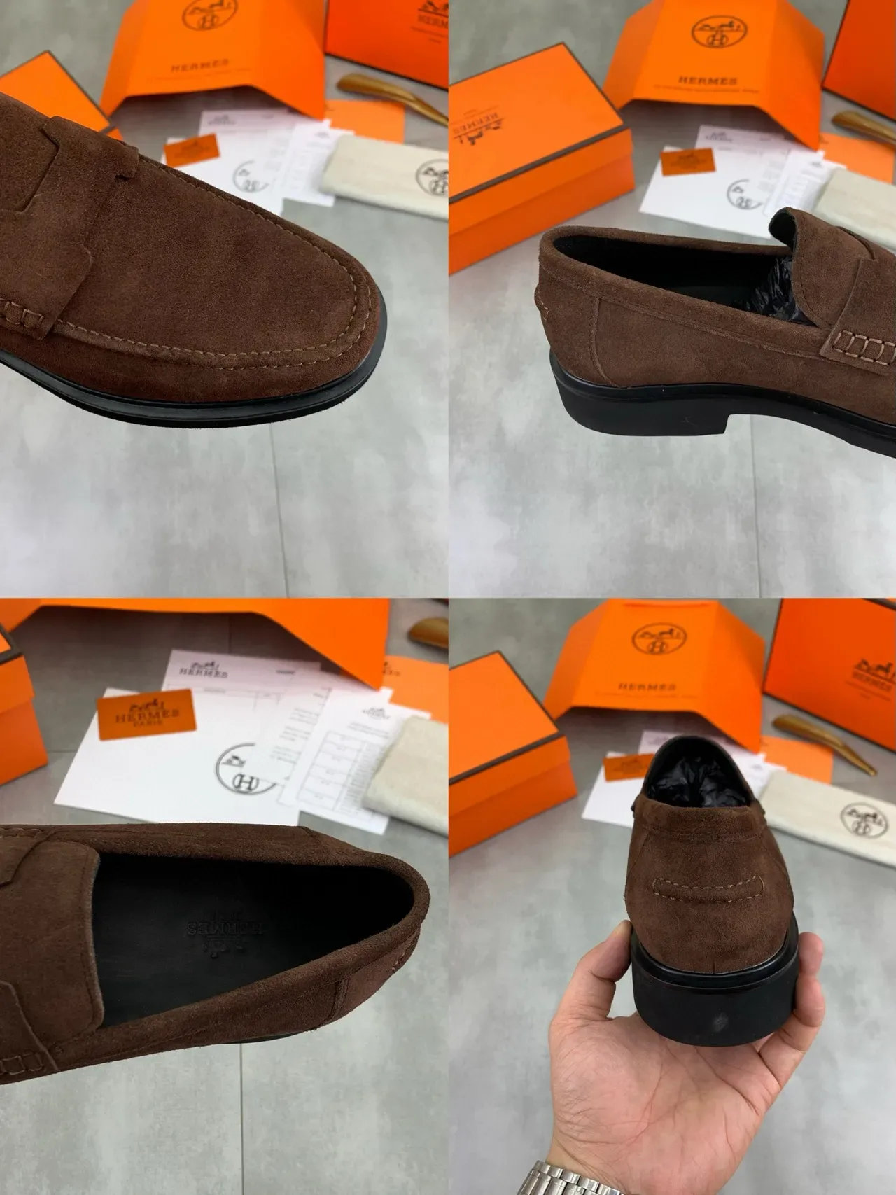 Hermès Brown Black Suede Upper Penny Loafer 3