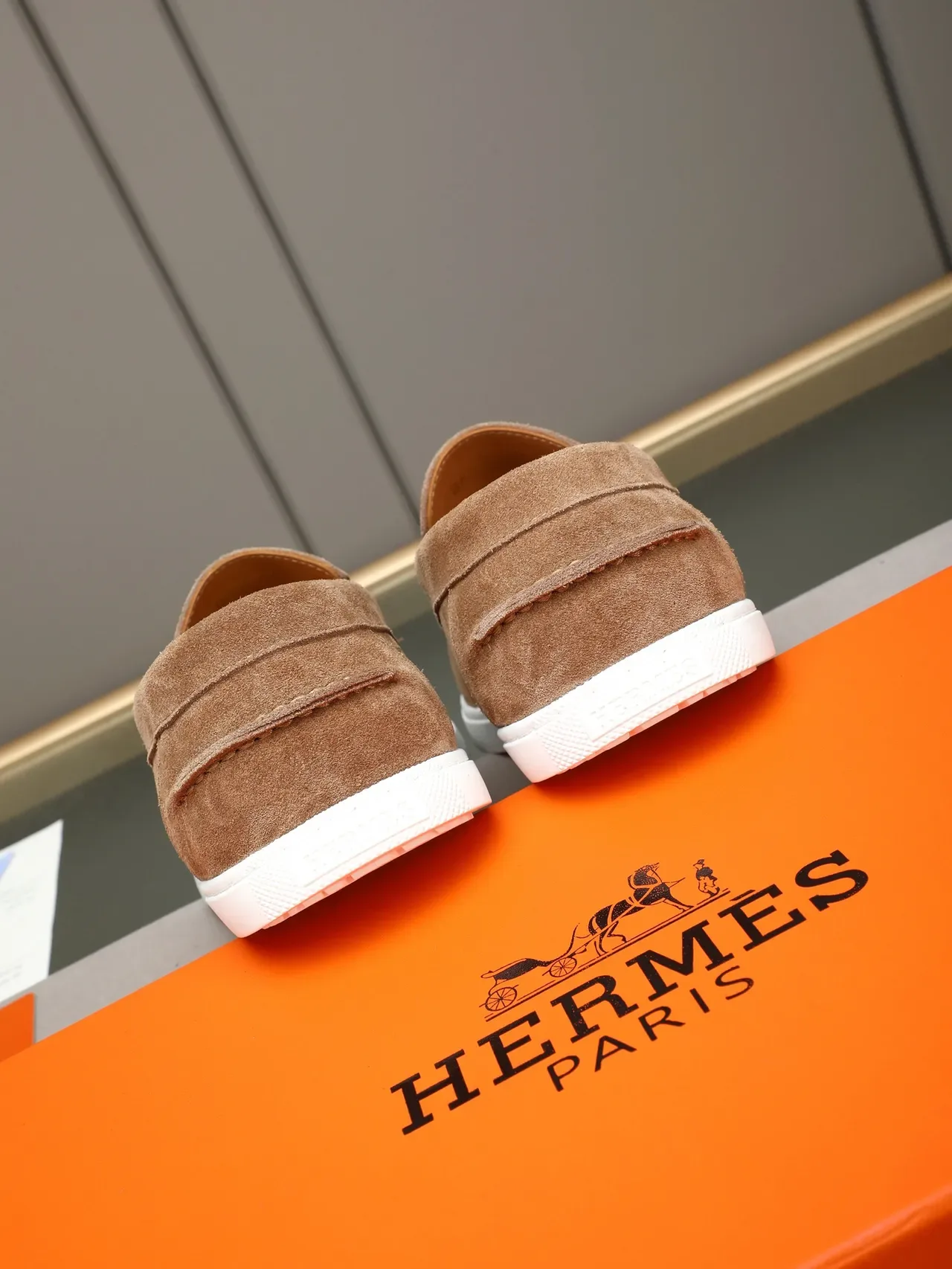 Hermès Brown White Suede Upper Penny Strap Loafer 3