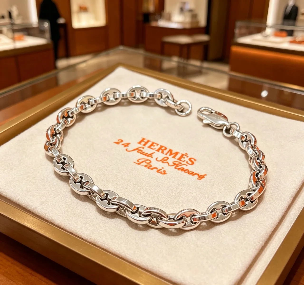 Hermès Chaine d'Ancre Polished Silver Link Bracelet 9
