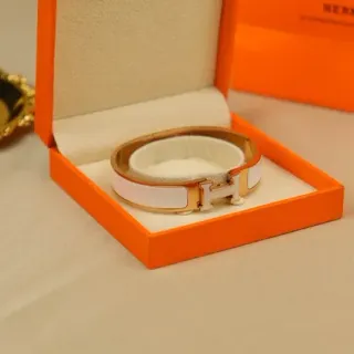Hermès Clic H White Enamel Rose Gold-Tone Bracelet