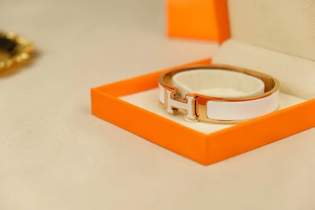 Hermès Clic H White Enamel Rose Gold-Tone Bracelet 2