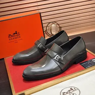 Hermès Double Monk Strap Patent Leather Gray Men's Monk Shoes