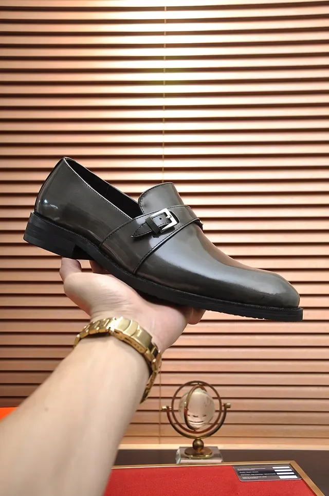 Hermès Double Monk Strap Patent Leather Gray Men's Monk Shoes 4