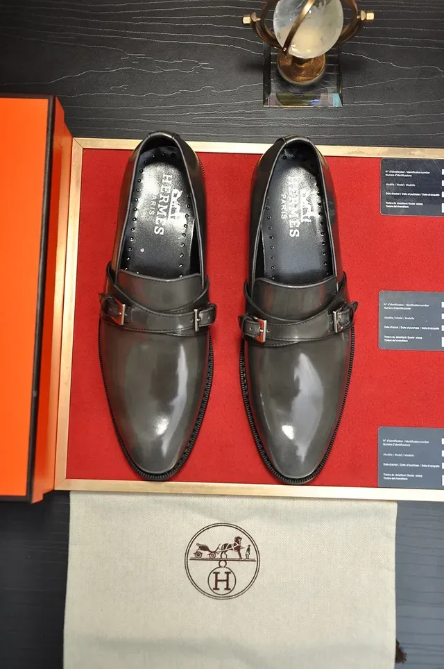Hermès Double Monk Strap Patent Leather Gray Men's Monk Shoes 5
