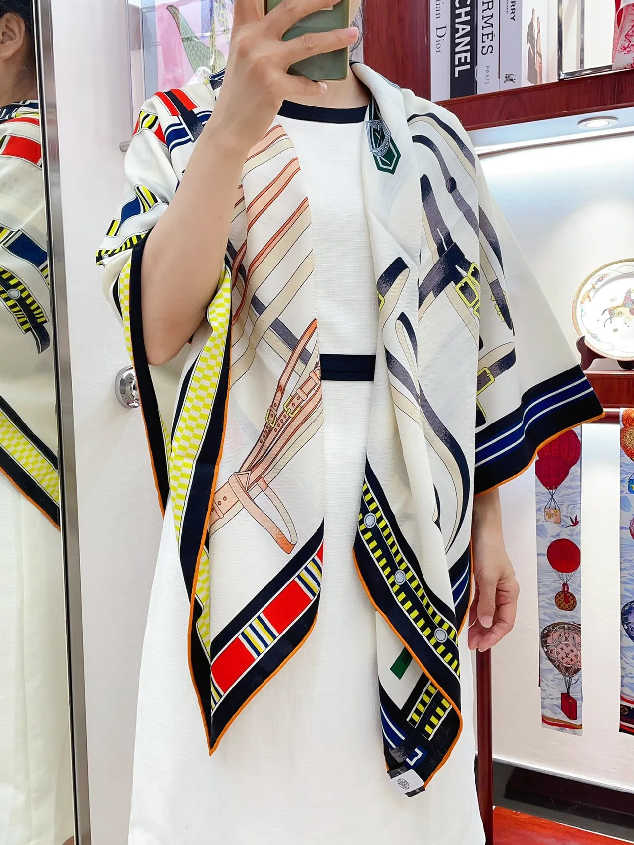 Hermès Graphic Striped Navy and Yellow Silk Scarf 2