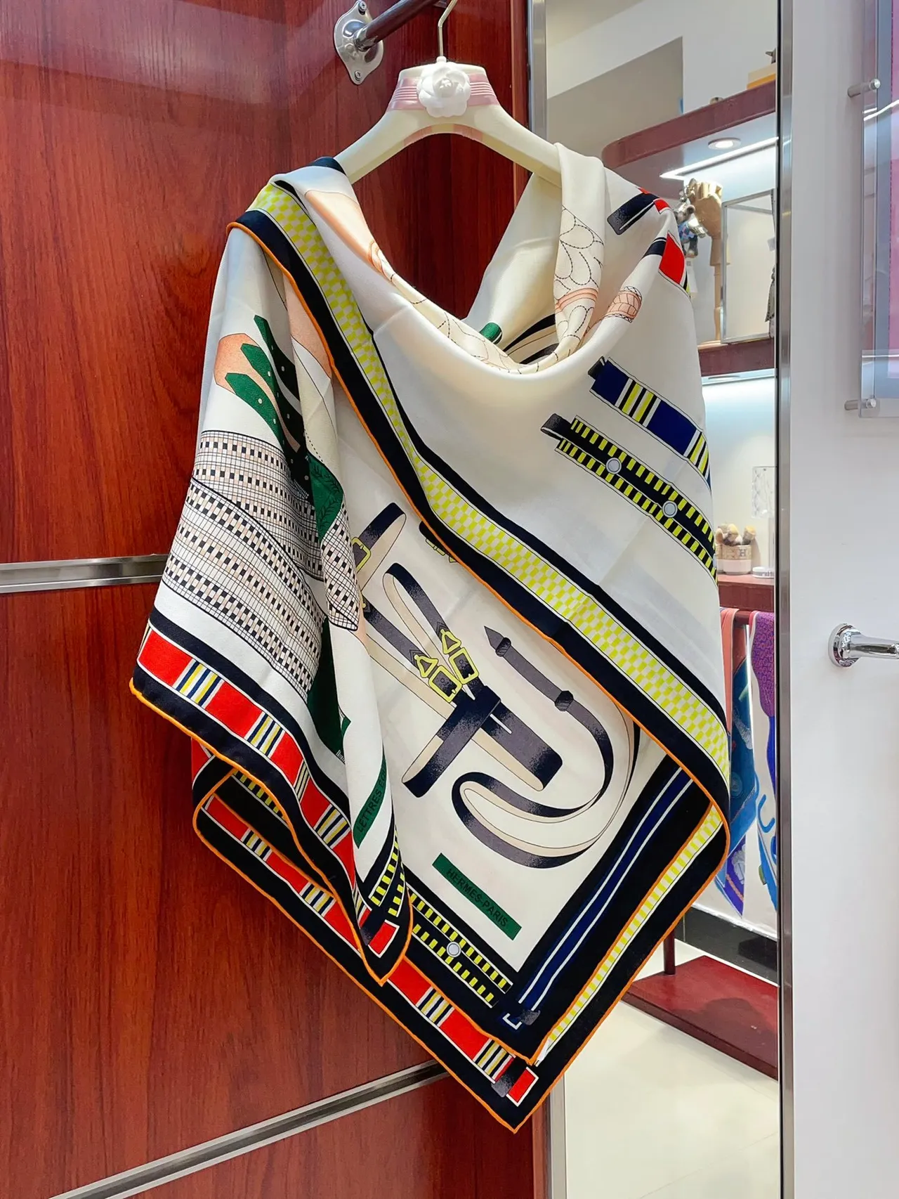 Hermès Graphic Striped Navy and Yellow Silk Scarf 8