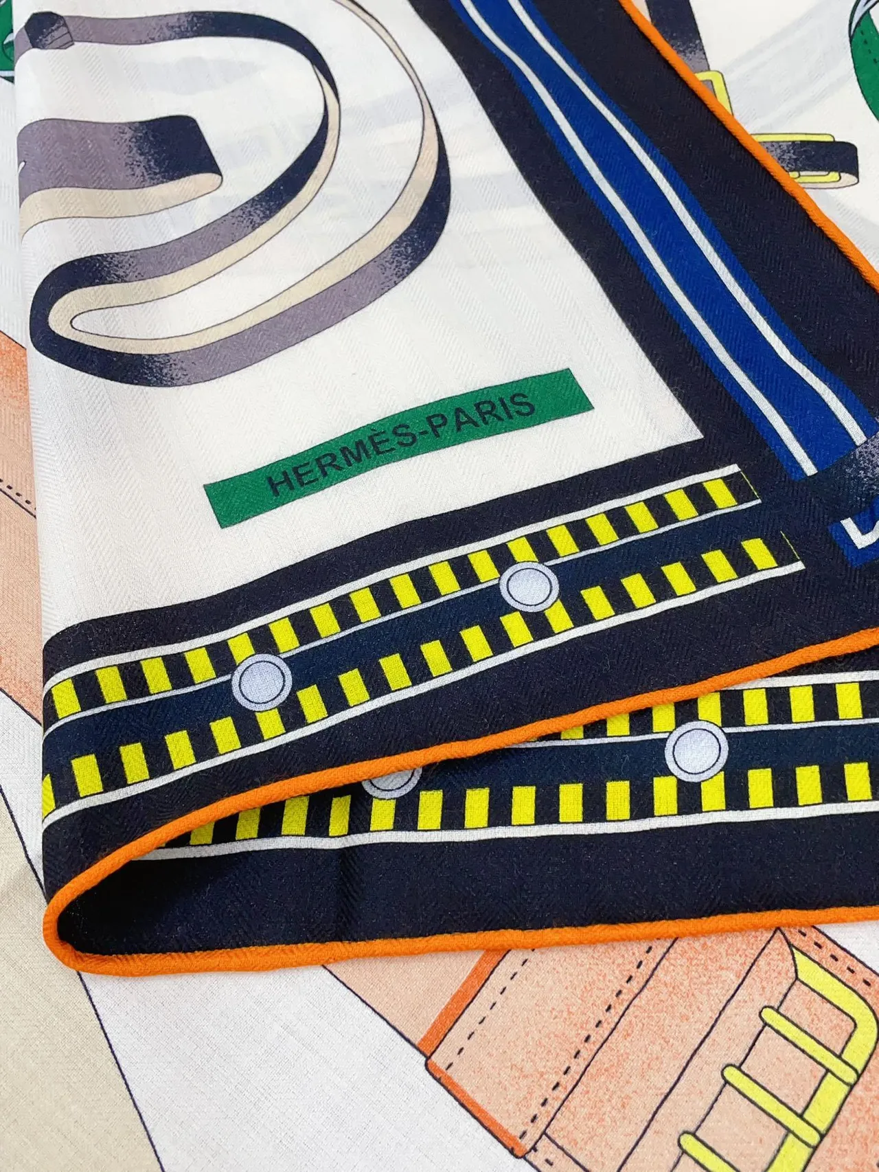 Hermès Graphic Striped Navy and Yellow Silk Scarf 9