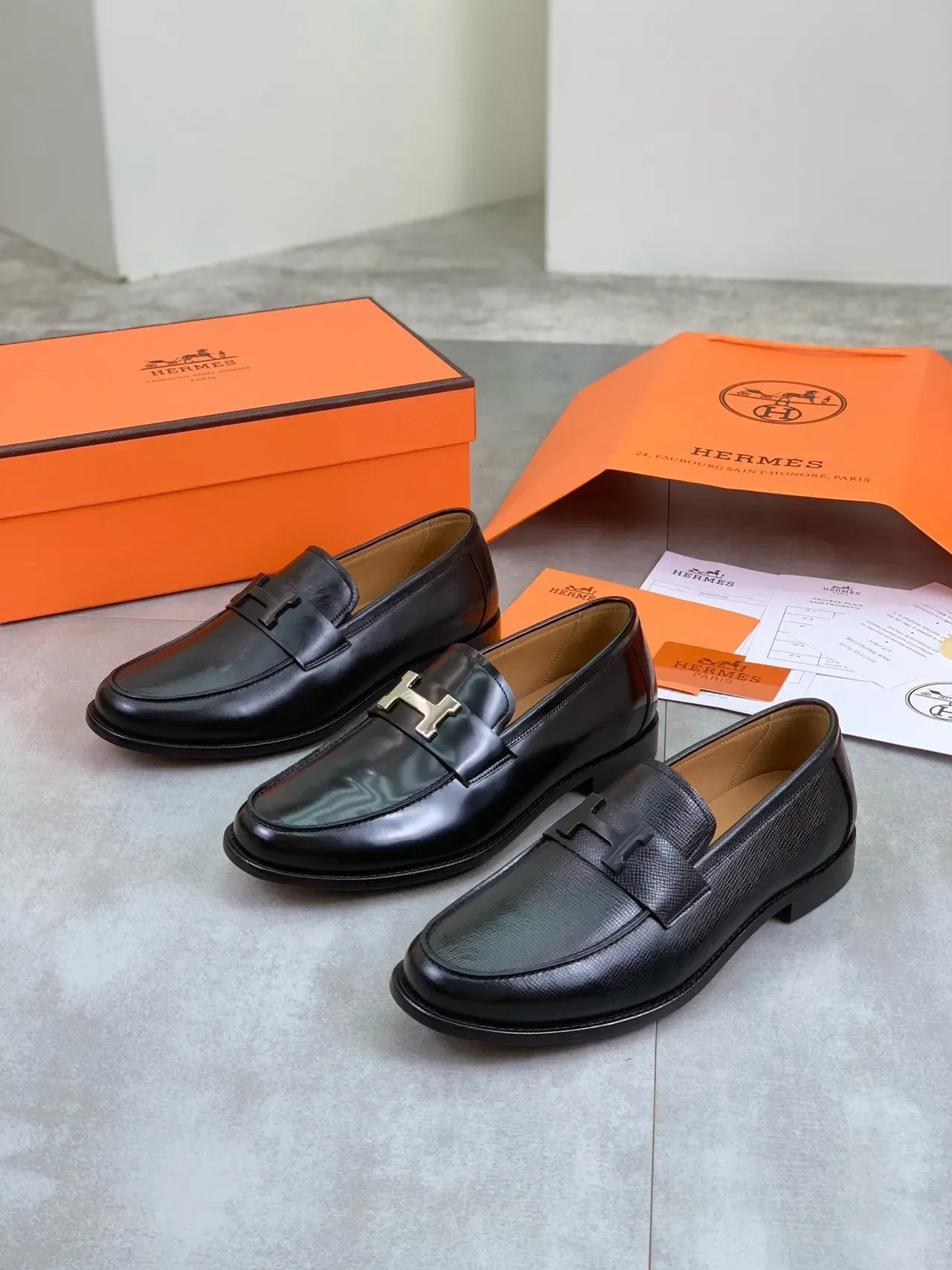 Hermès H-Buckle Loafer Black Textured Leather Loafer 2