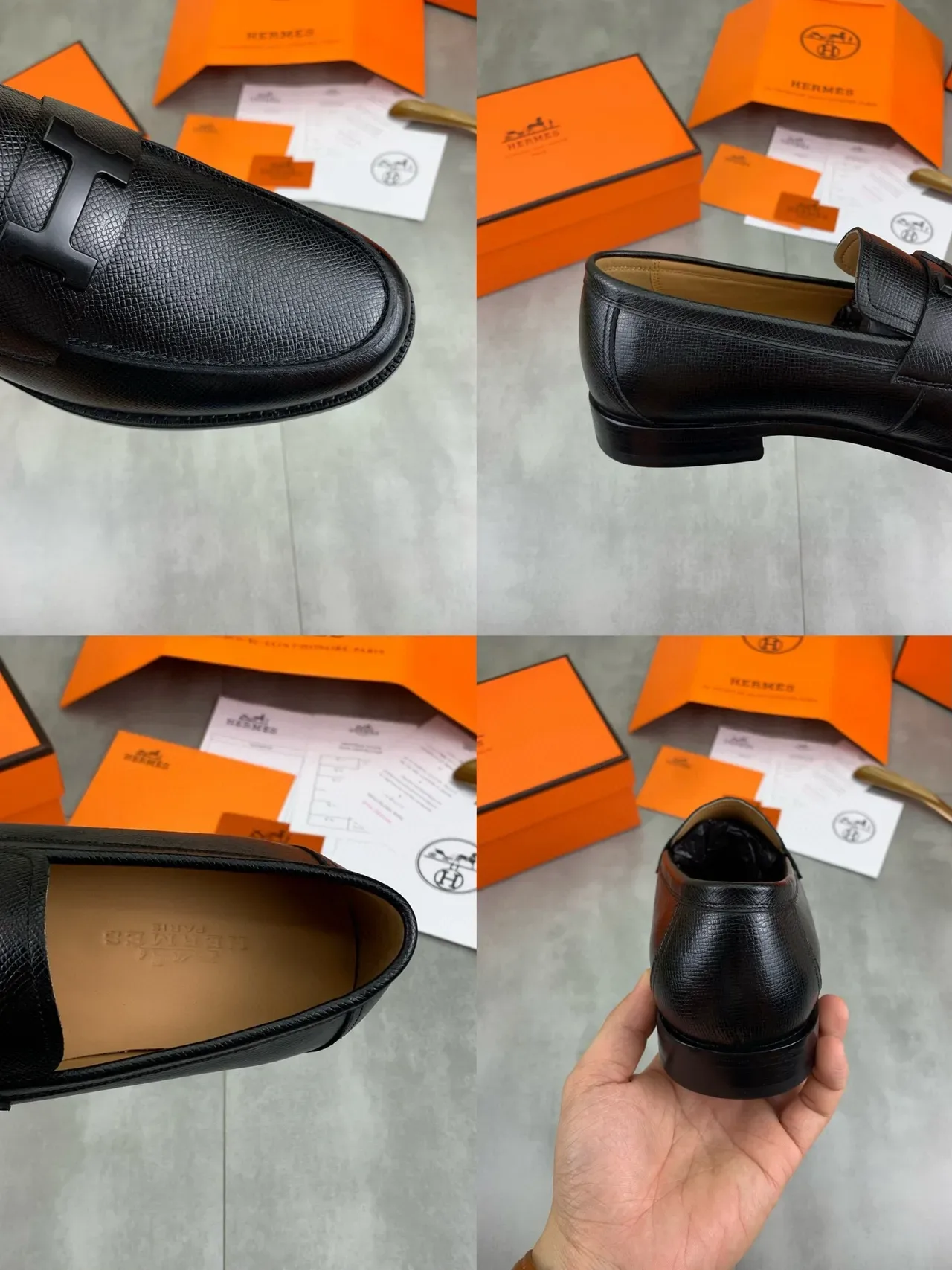 Hermès H-Buckle Loafer Black Textured Leather Loafer 3