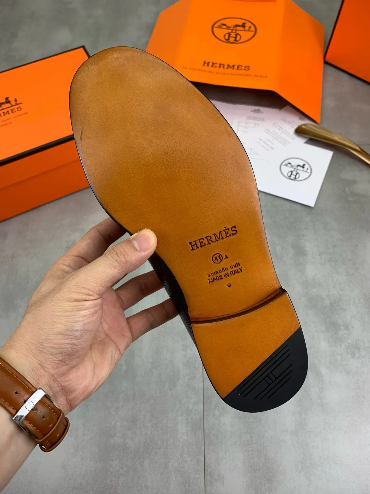 Hermès H-Buckle Loafer Black Textured Leather Loafer 4