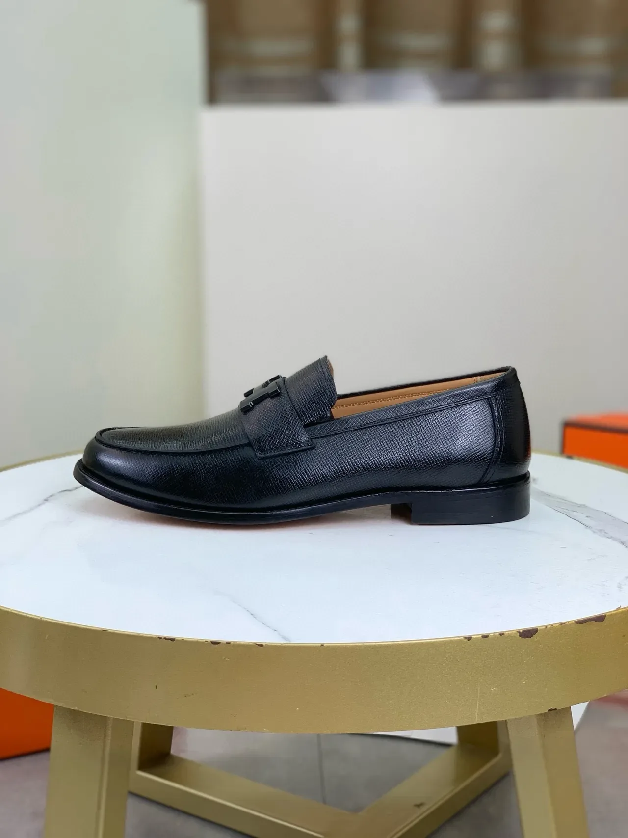 Hermès H-Buckle Loafer Black Textured Leather Loafer 6