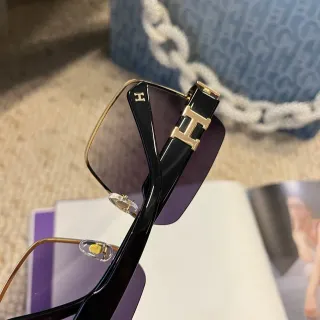 Hermès H Collection Rimless Gold-Tone Black Acetate Sunglasses