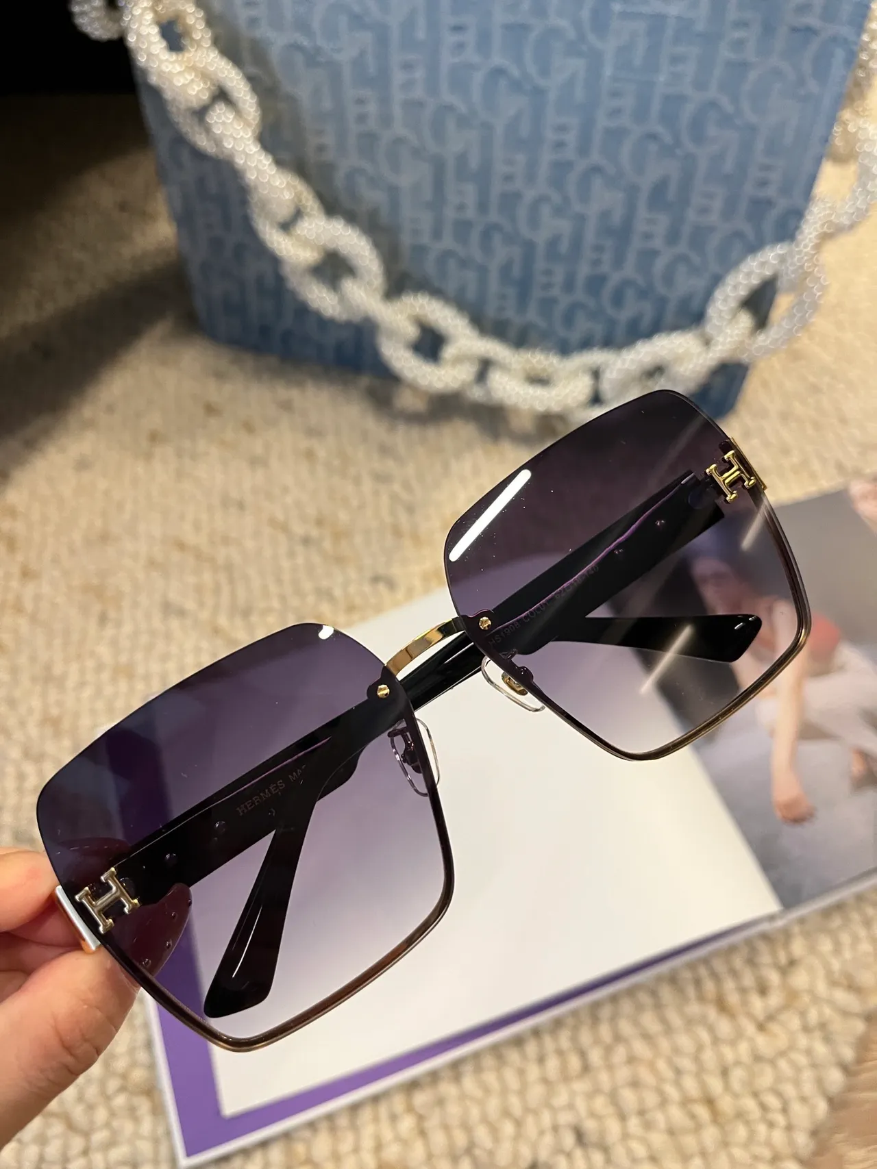 Hermès H Collection Rimless Gold-Tone Black Acetate Sunglasses 4