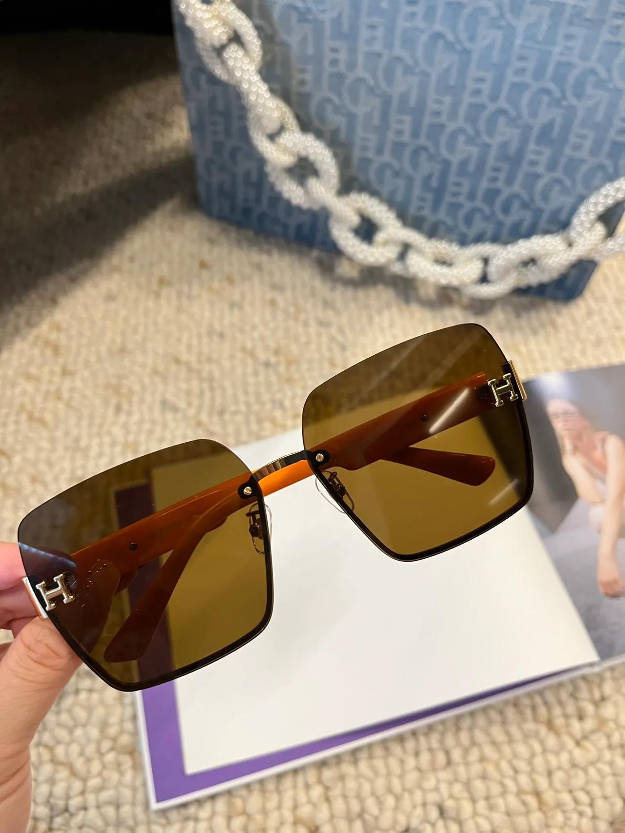 Hermès H Collection Rimless Gold-Tone Black Acetate Sunglasses 6