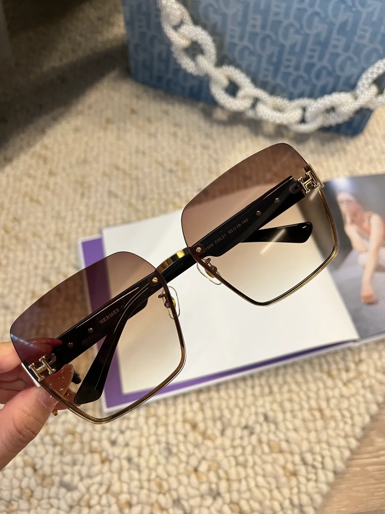 Hermès H Collection Rimless Gold-Tone Black Acetate Sunglasses 8
