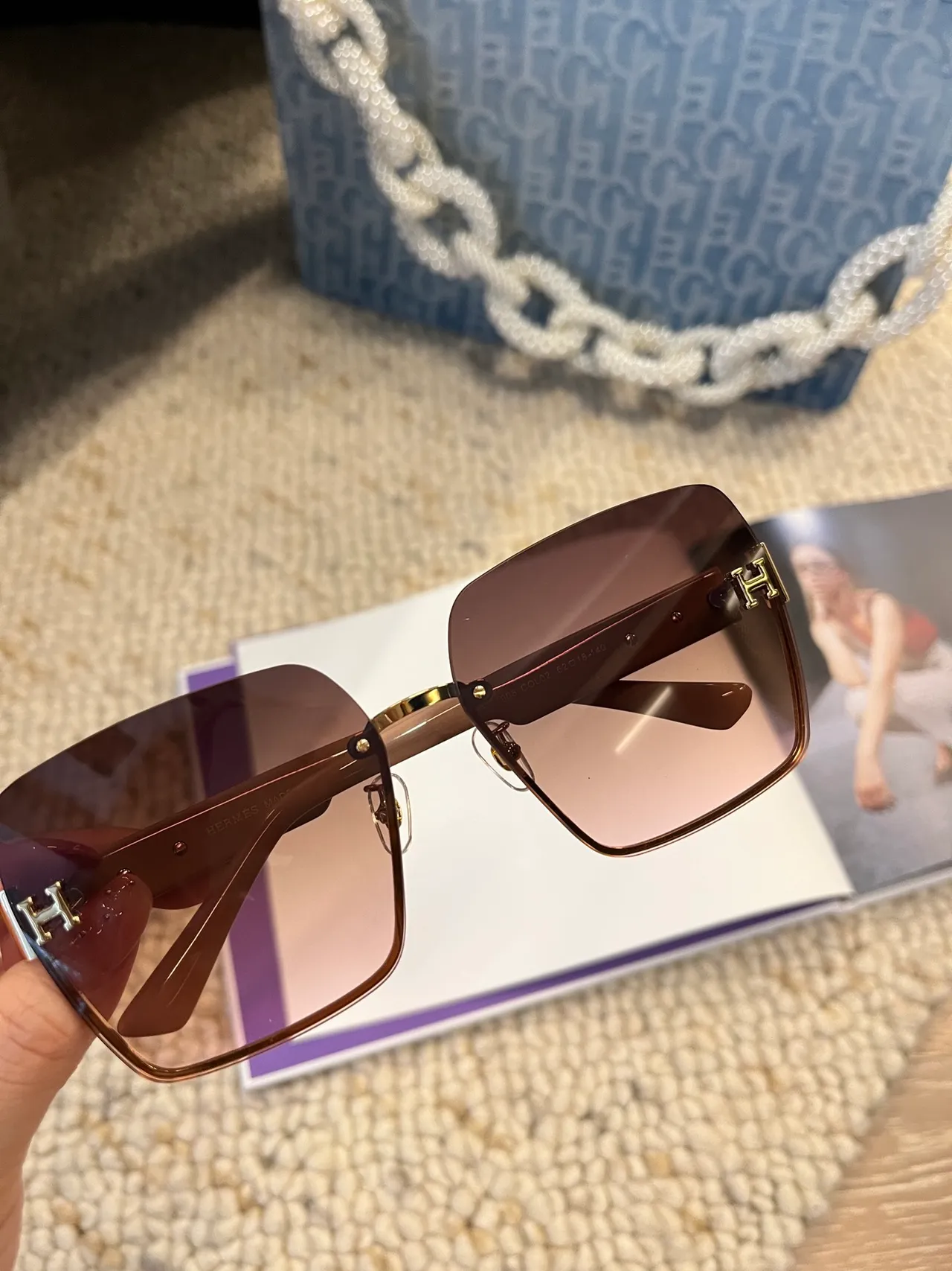 Hermès H Collection Rimless Gold-Tone Black Acetate Sunglasses 9
