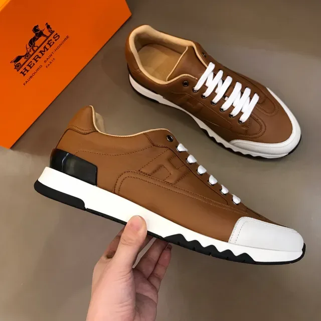 Hermès H Course বাদামী চামড়া এবং সাদা বৈপরীত্য সোল লাইফস্টাইল স্নিকার 6