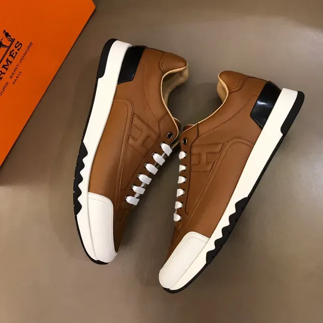 Hermès H Course বাদামী চামড়া এবং সাদা বৈপরীত্য সোল লাইফস্টাইল স্নিকার 7