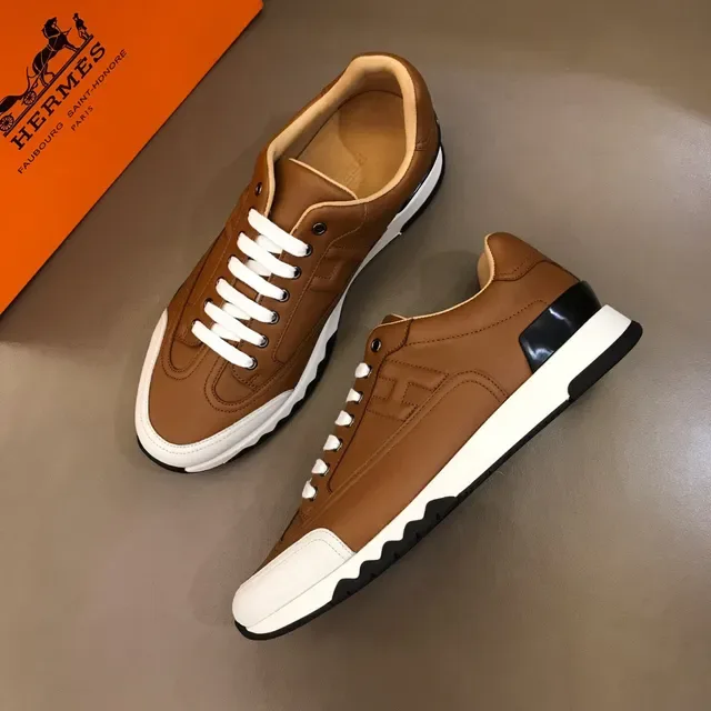 Hermès H Course বাদামী চামড়া এবং সাদা বৈপরীত্য সোল লাইফস্টাইল স্নিকার 8