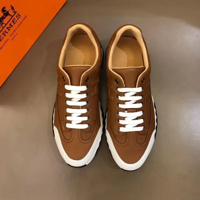 Hermès H Course বাদামী চামড়া এবং সাদা বৈপরীত্য সোল লাইফস্টাইল স্নিকার 9