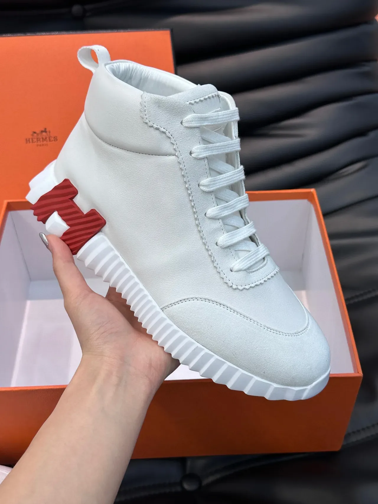 Hermès H Cut White and Red Lifestyle Sneakers 3