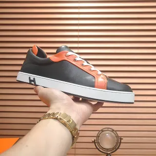 Hermès H-Logo Sneaker Negro Naranja Cuero Estilo de vida Zapatillas
