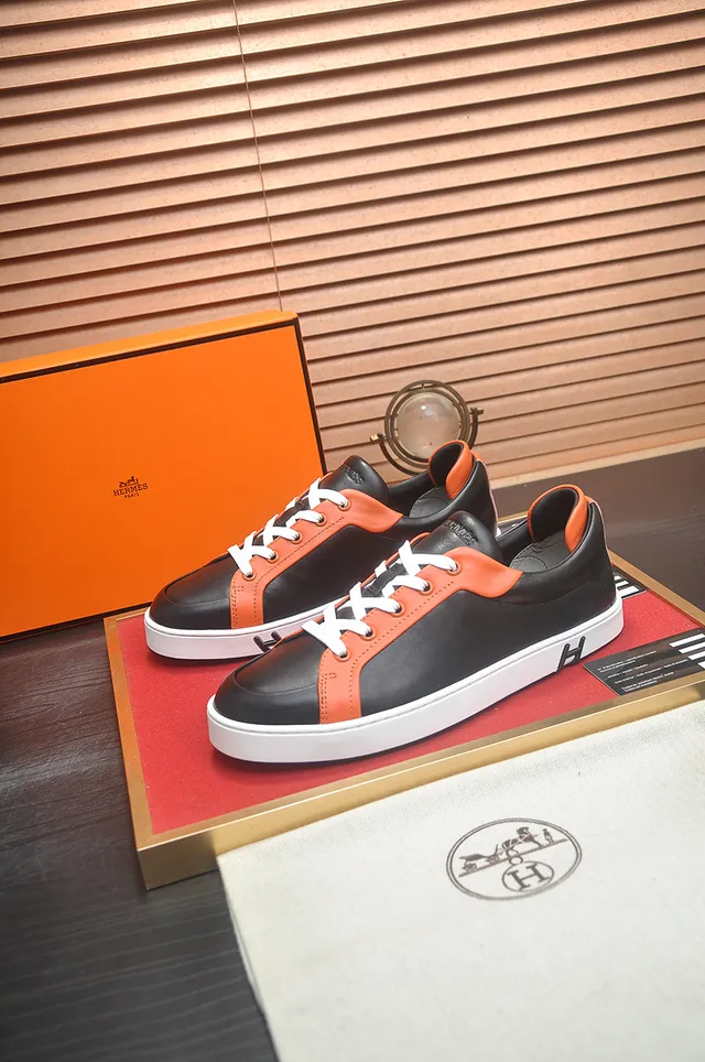 Hermès H-Logo Sneaker Black Orange Leather Lifestyle Sneakers 4