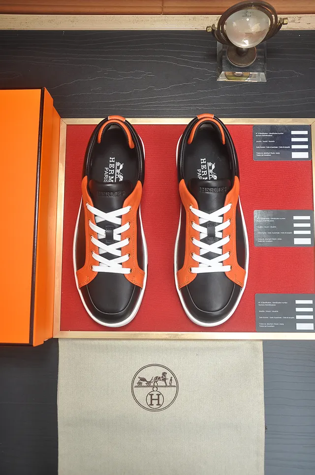 Hermès H-Logo Sneaker Black Orange Leather Lifestyle Sneakers 5