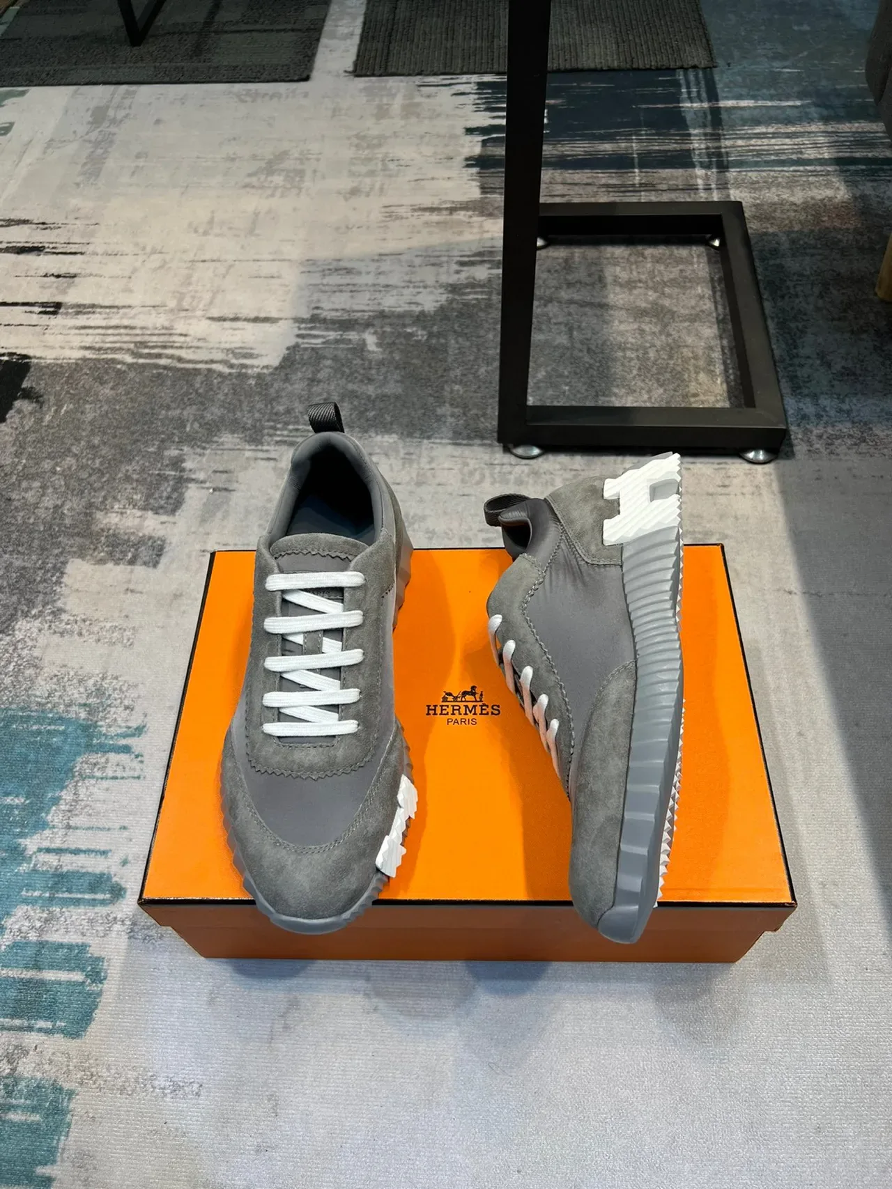 Hermès H-Ride Tênis Lifestyle de Camurça Cinza e Nylon 4